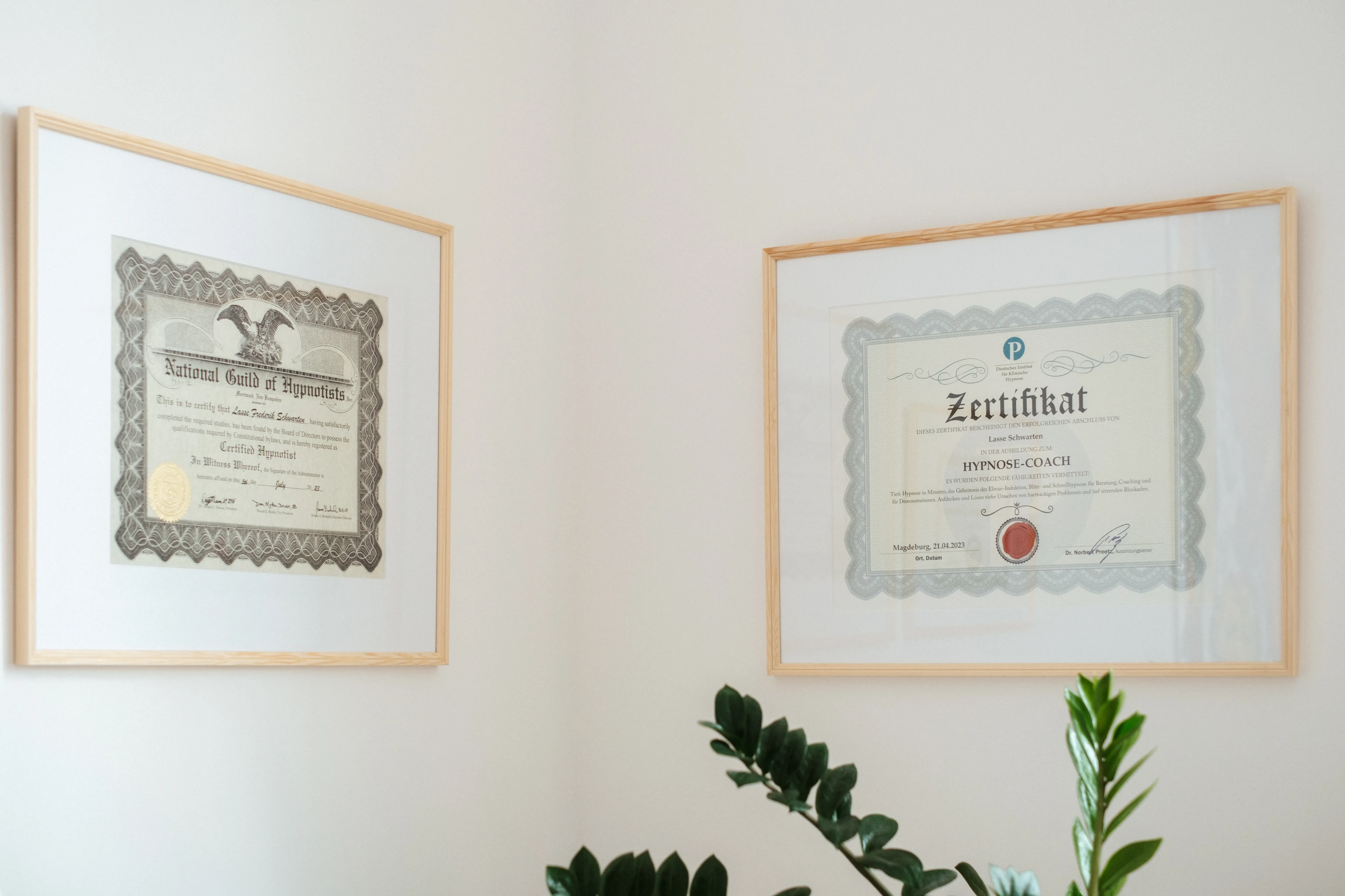 Hypnosetherapie Zertifikate und Auszeichnungen von Lasse Schwarten